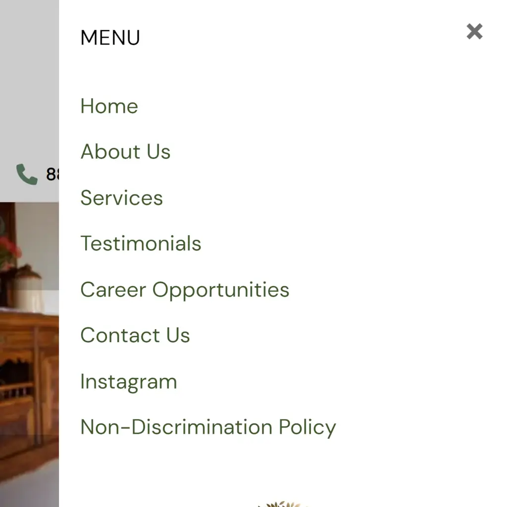 Live Life And Smile Homecare Services website sidebar menu.